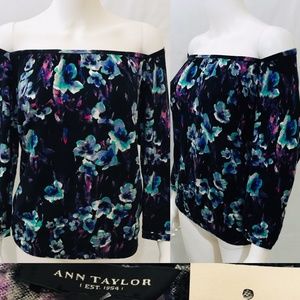 Ann Taylor Tunic M Navy Floral Cold Shoulder Top